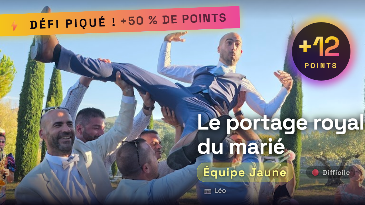 Défi photo réalisé lors d'un vrai mariage
